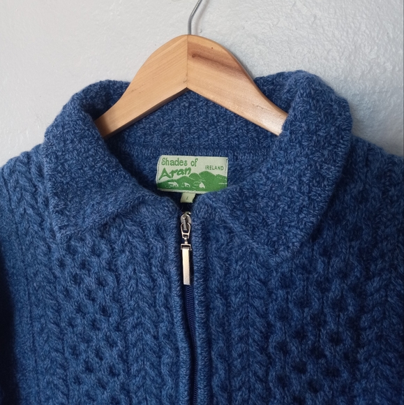 Shades Of Aran 100% Merino Wool Zip Up Cardigan Blue L - Picture 4 of 16